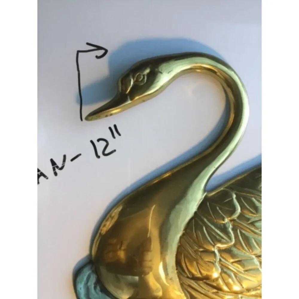 VTG Handmade Brass Wall Hanging Swan Large Water Scene Sculpture Artwildlife 18